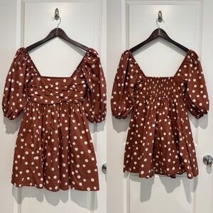Abercrombie & Fitch Emerson Dress Brown White Polka Dot Puff Sleeve Mini Size S